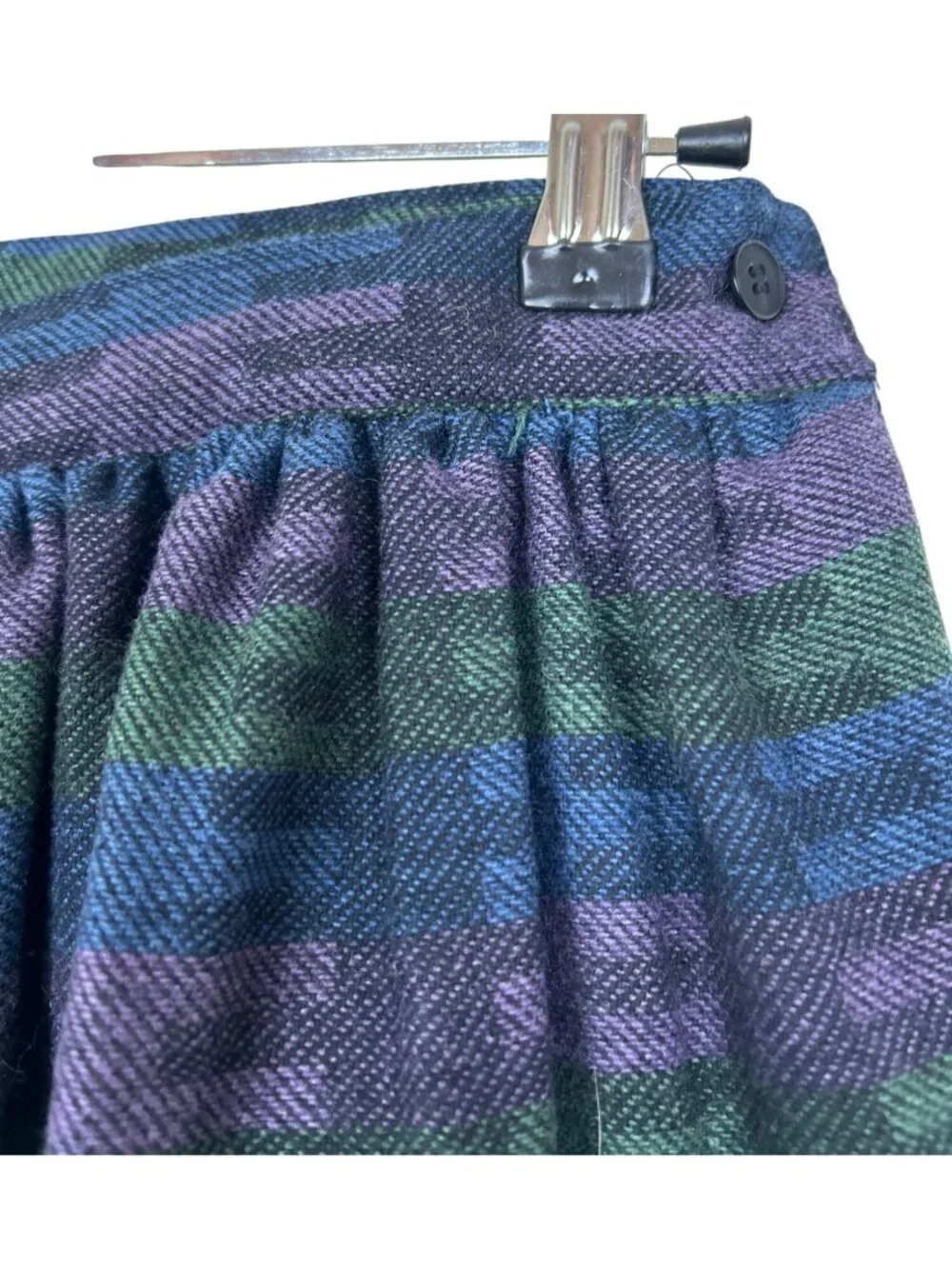 Vtg Across The Street Ltd Plaid Wool Midi Skirt Sz 7/8 Pleated Pockets Academia